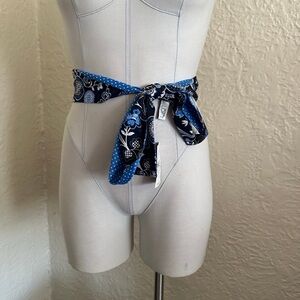 LOFT Blue Floral White Polka Dots Sash Belt Hair Accessory NWT
